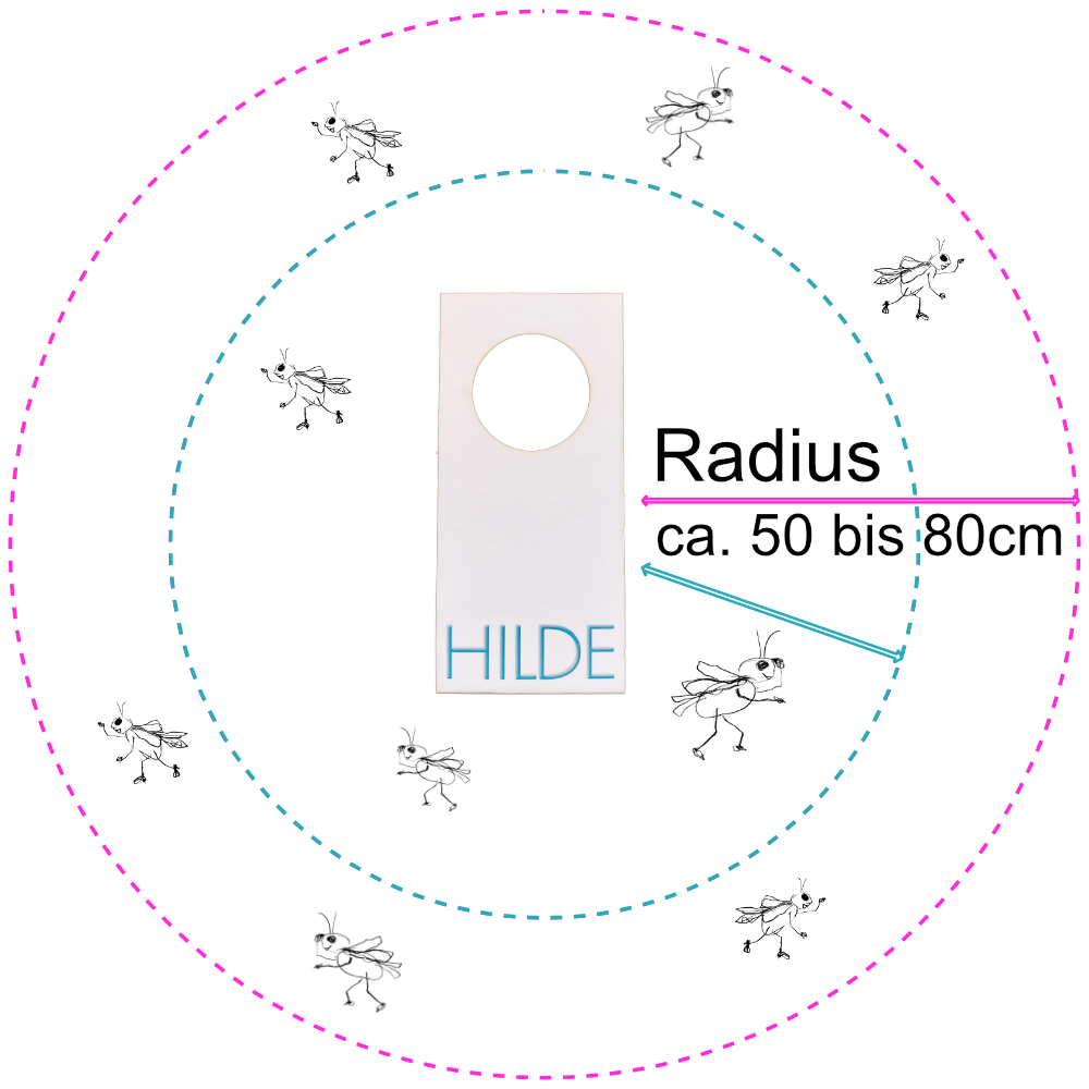 Wirkungskreis HILDE Schlupfwespen: Radius um das Kärtchen ca. 50 - 80 cm